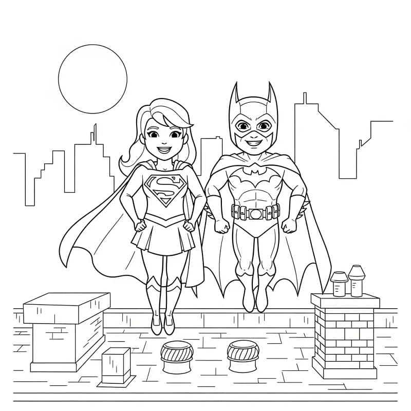 Målarbild Supergirl och Batman