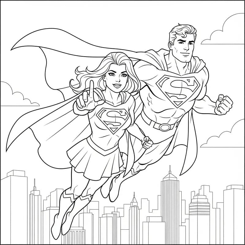 Målarbild Supergirl och Stålmannen