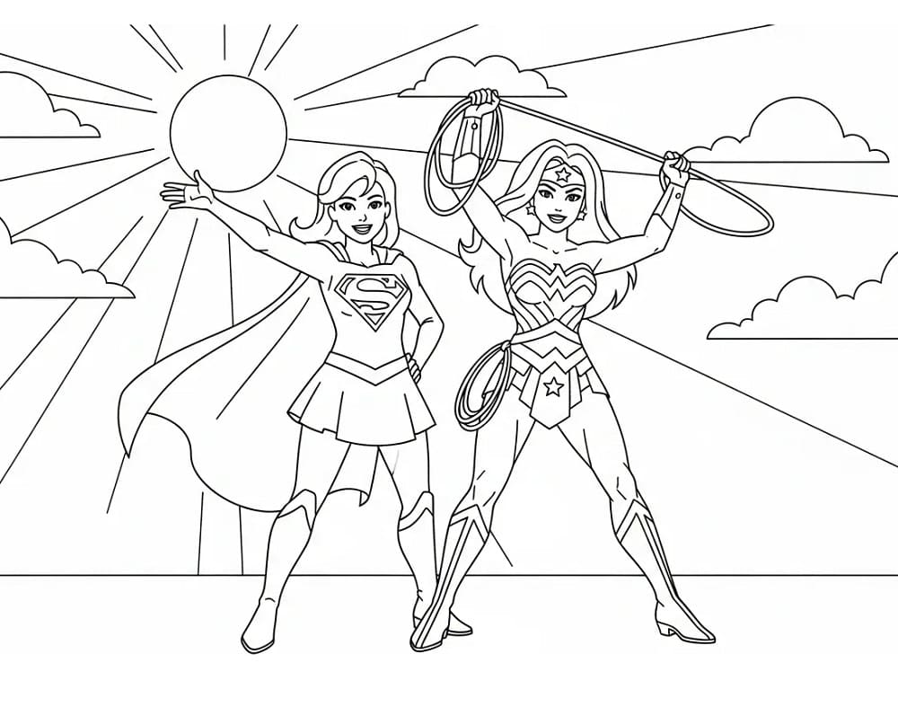 Målarbild Supergirl och Wonder Woman