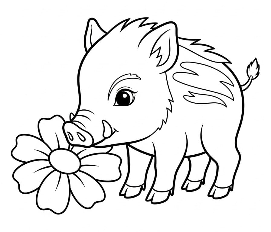 Målarbild Vildsvin och blomma