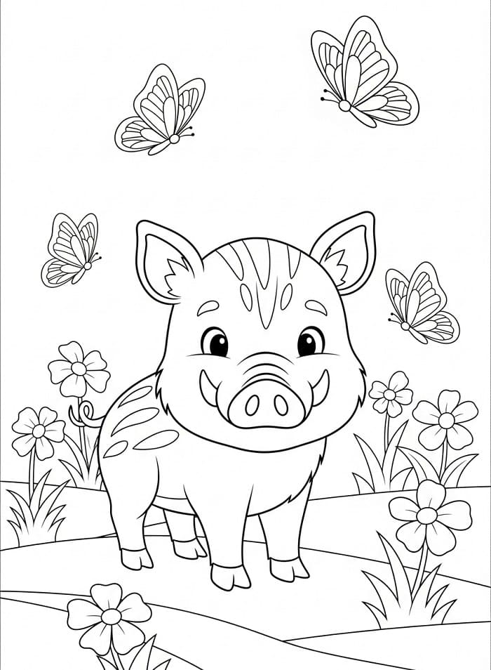 Målarbild Vildsvin och fjärilar