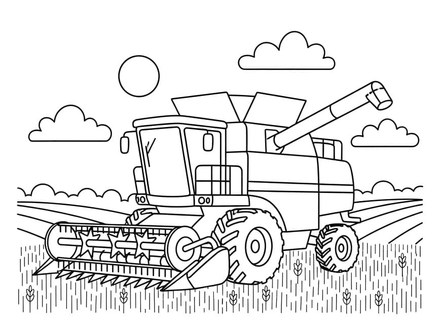 Målarbild Gratis Utskrivbar Skördetröska för Barn