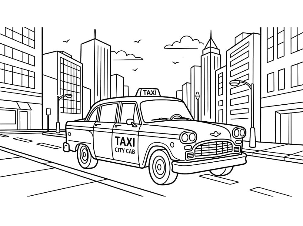 Målarbild En taxi i staden