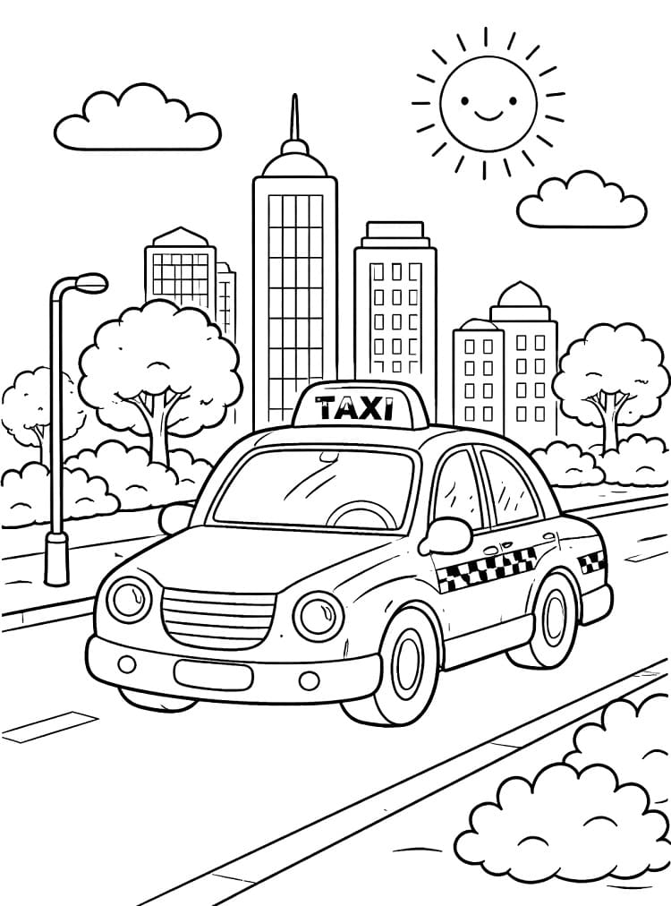 Målarbild En taxi på vägen