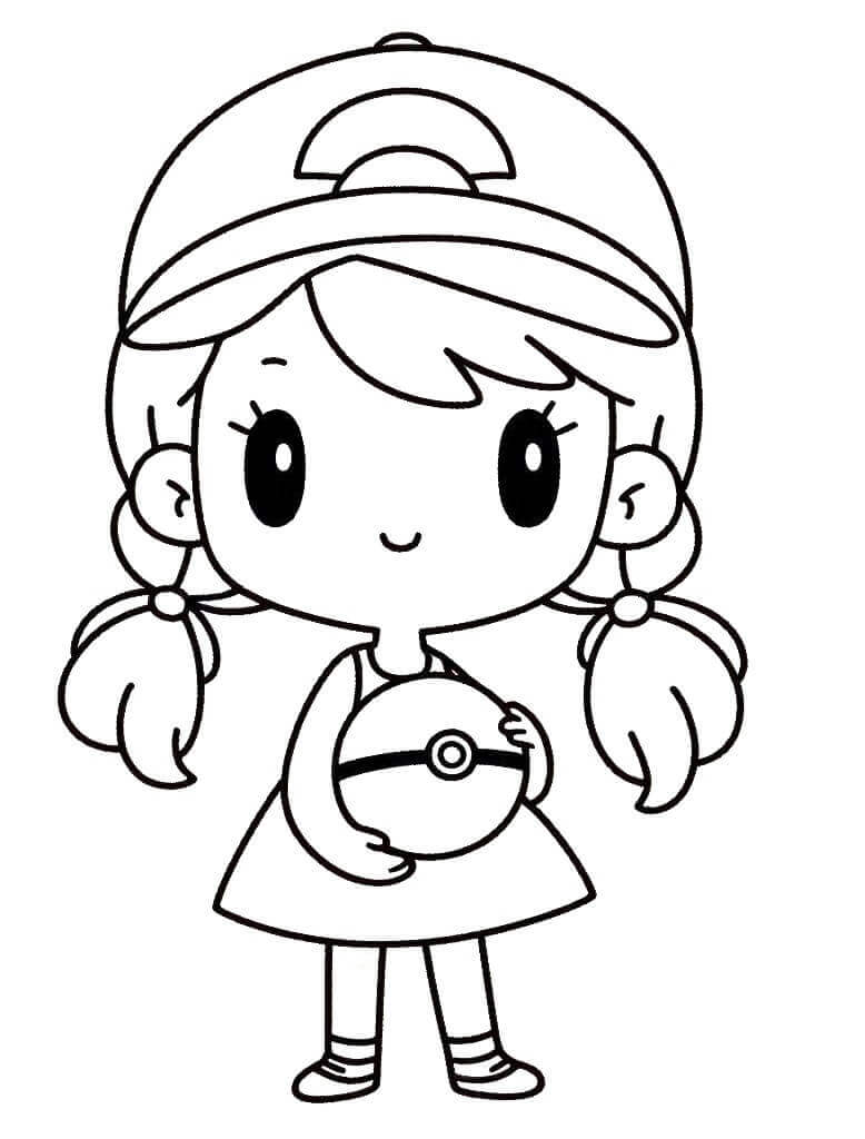 Målarbild Söt flicka med Pokéboll