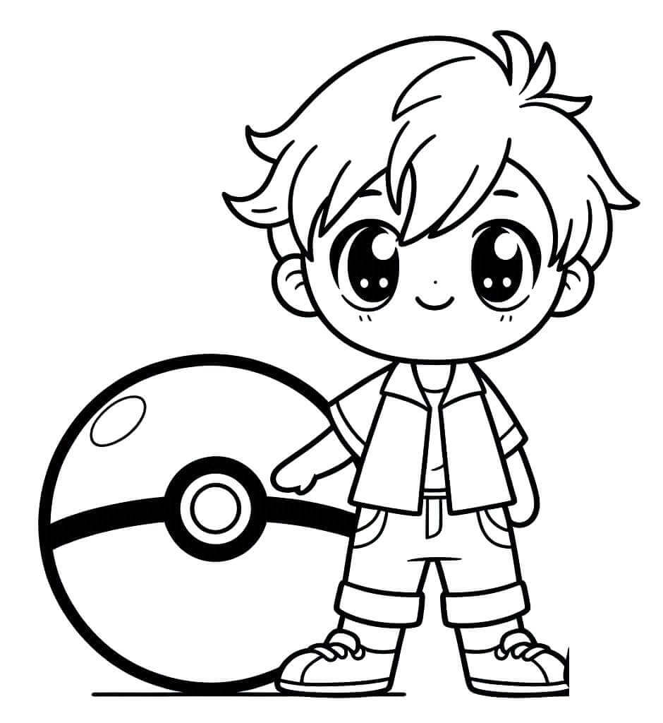 Målarbild Söt pojke med Pokéboll