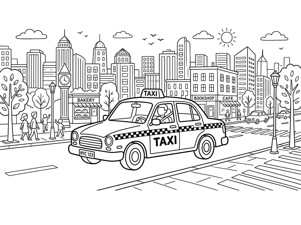 Målarbild Taxi i staden