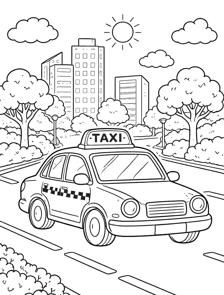 Målarbild Taxi på vägen