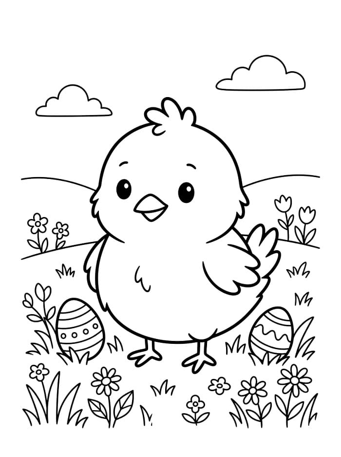 Målarbild Väldigt söt påskkylling