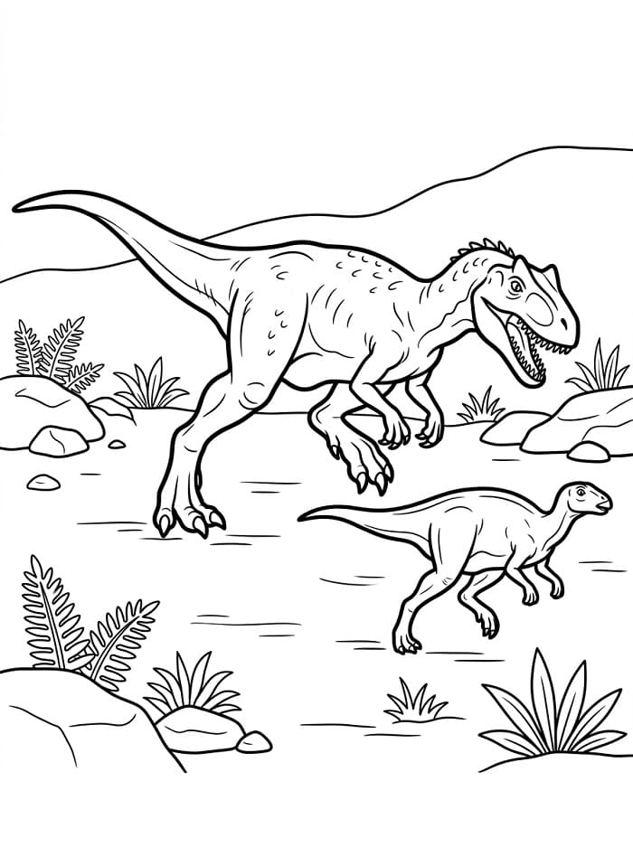 Målarbild Allosaurus jagar