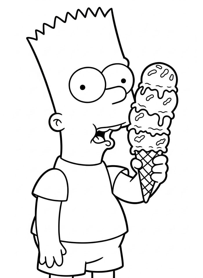 Målarbild Bart Simpson äter glass