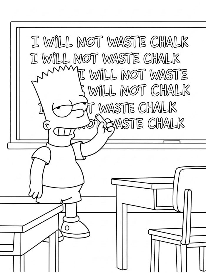 Målarbild Bart Simpson i klassrummet