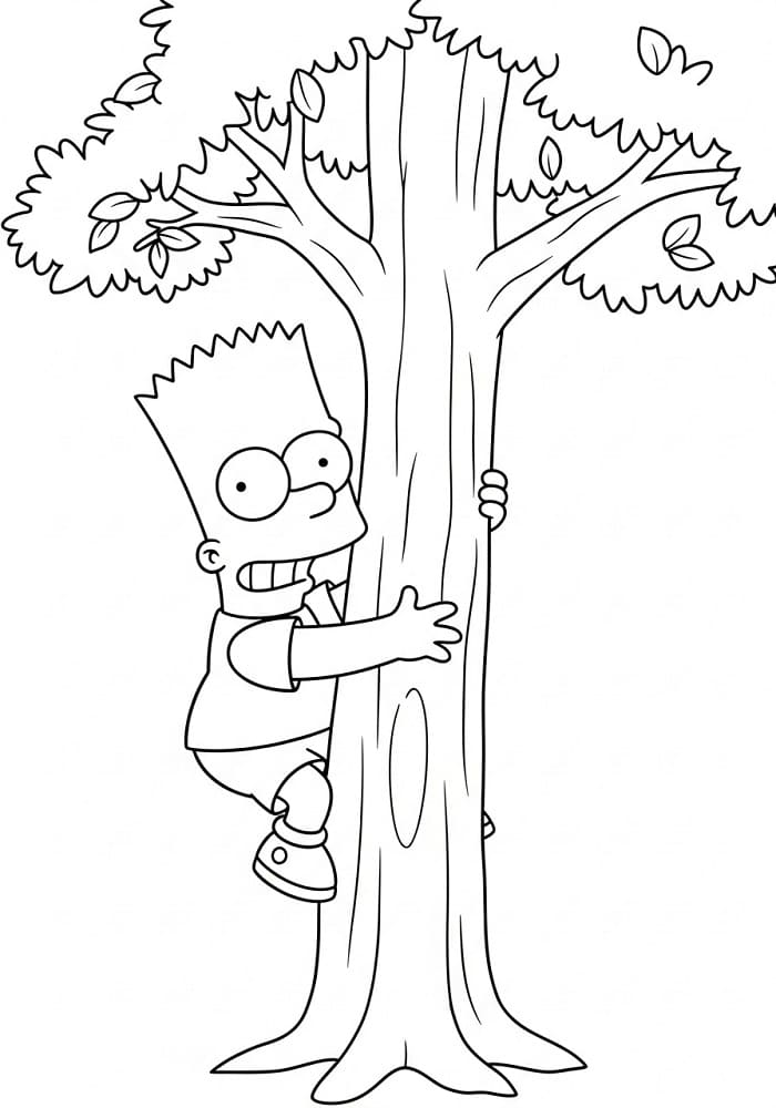 Målarbild Bart Simpson klättrar i ett träd