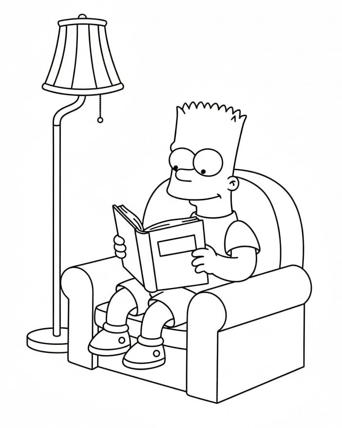 Målarbild Bart Simpson läser en bok