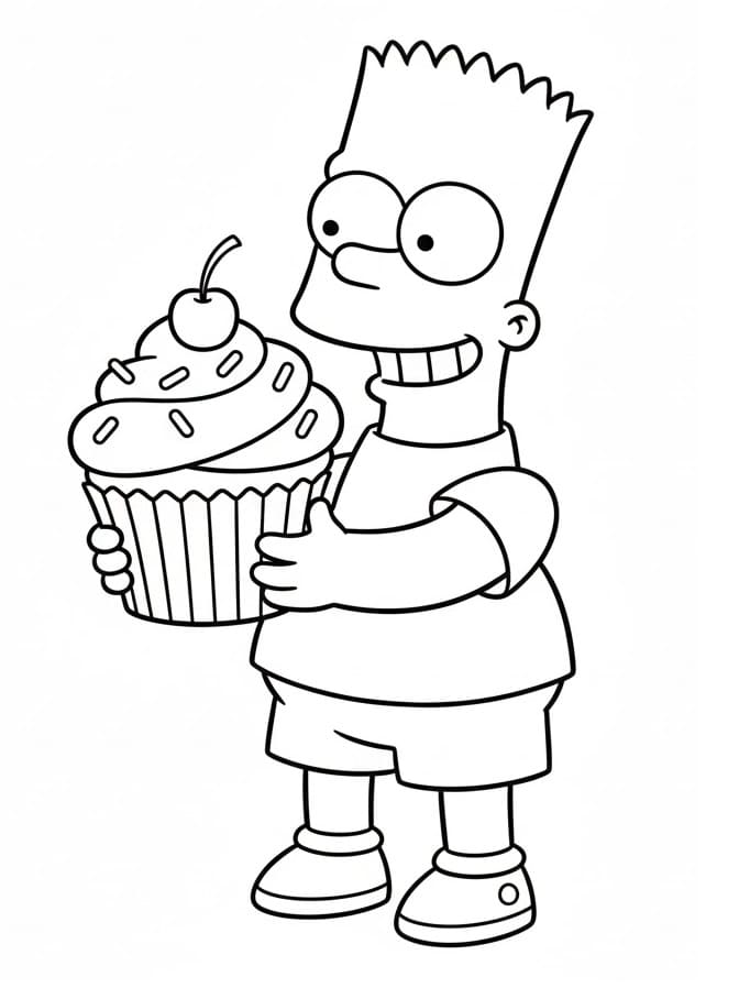 Målarbild Bart Simpson med cupcake