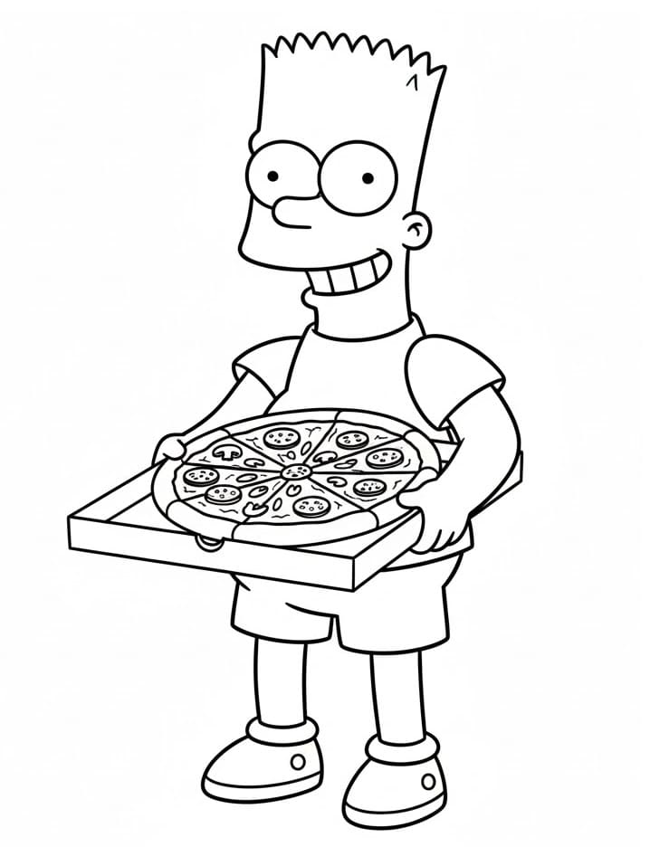 Målarbild Bart Simpson med pizza