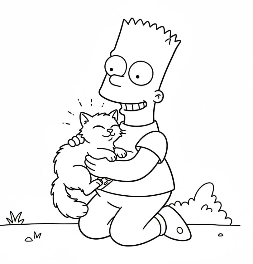 Målarbild Bart Simpson och katt
