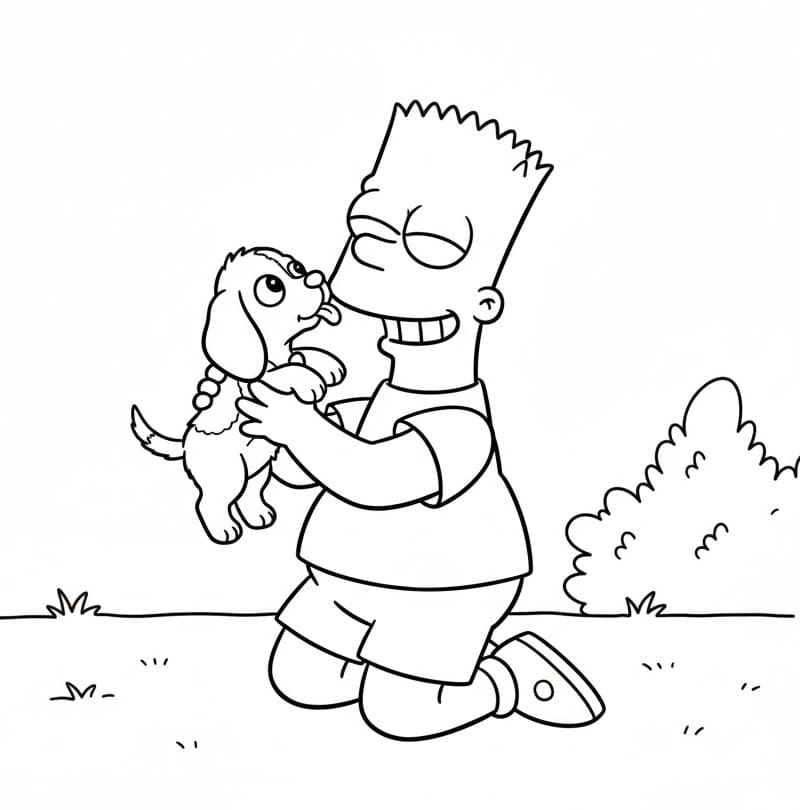 Målarbild Bart Simpson och valp