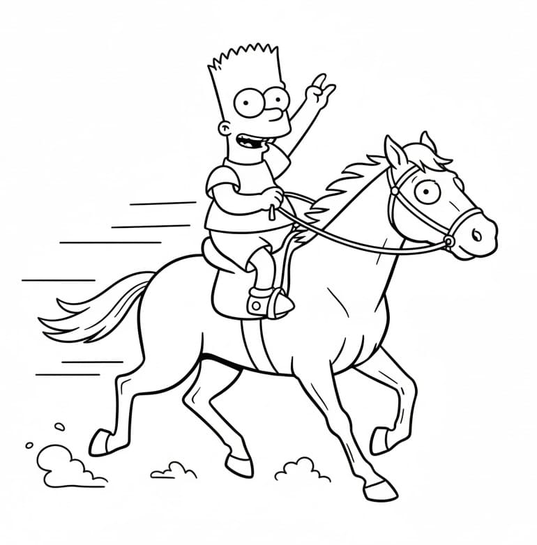Målarbild Bart Simpson rider på häst