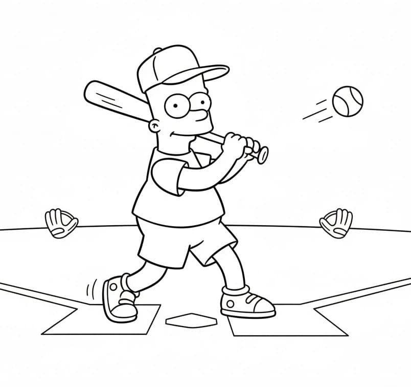 Målarbild Bart Simpson spelar baseboll