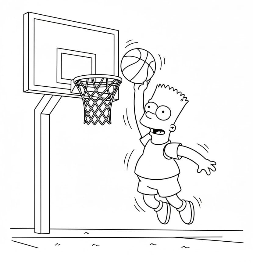 Målarbild Bart Simpson spelar basket