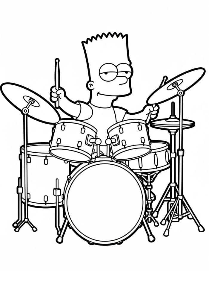 Målarbild Bart Simpson spelar trumset
