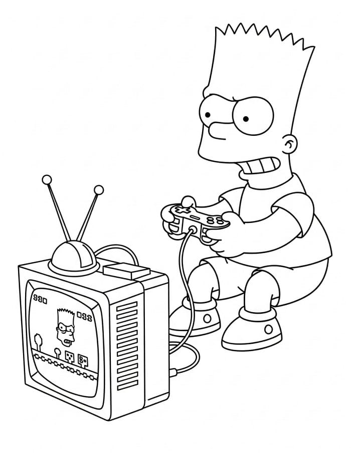 Målarbild Bart Simpson spelar tv-spel