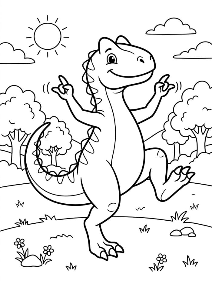 Målarbild Dansande Allosaurus