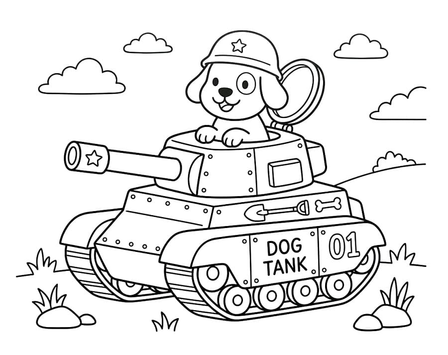 Målarbild En hund i en stridsvagn