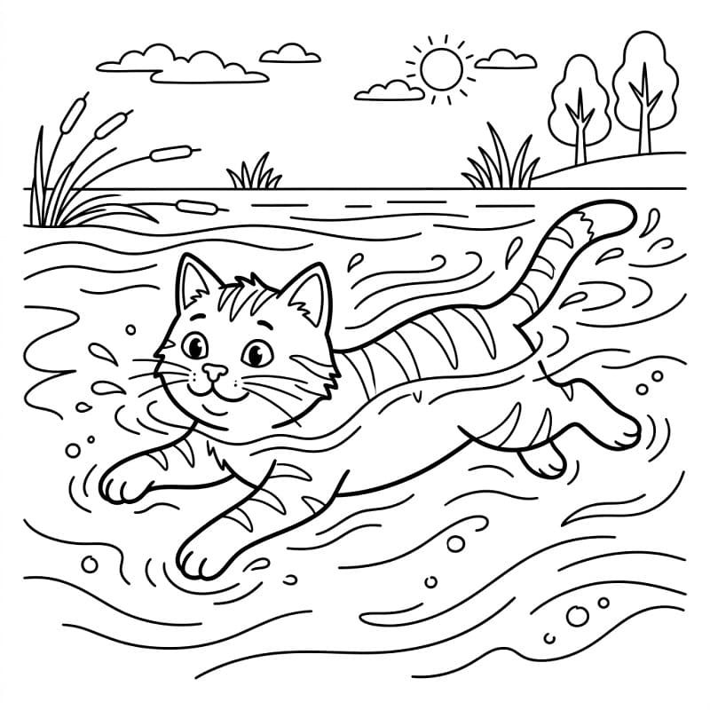 Målarbild En katt simmar