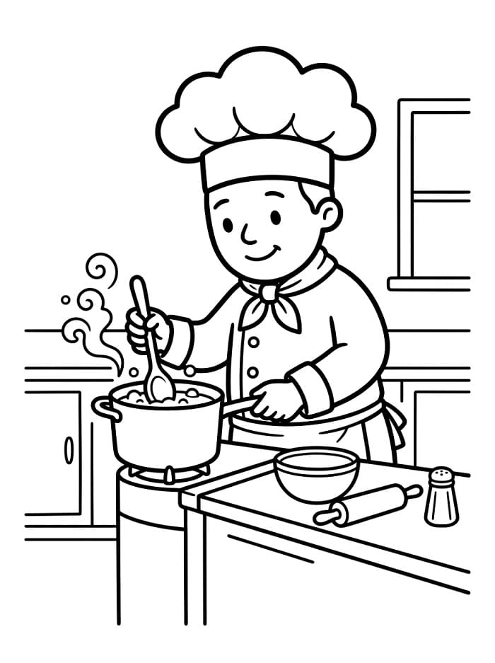 Målarbild En kock lagar mat