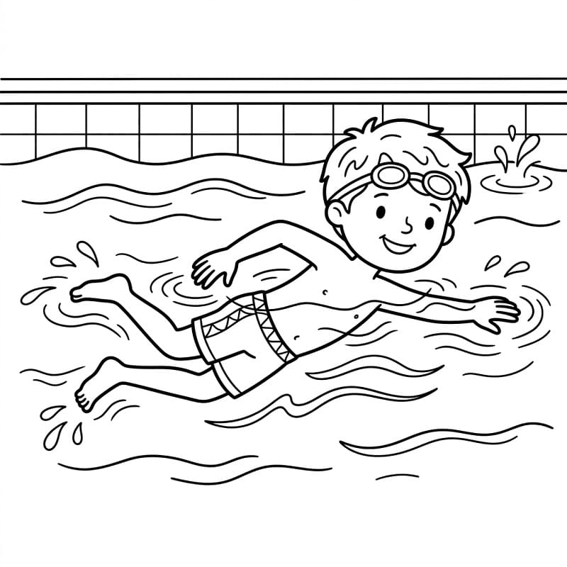 Målarbild En simmande pojke