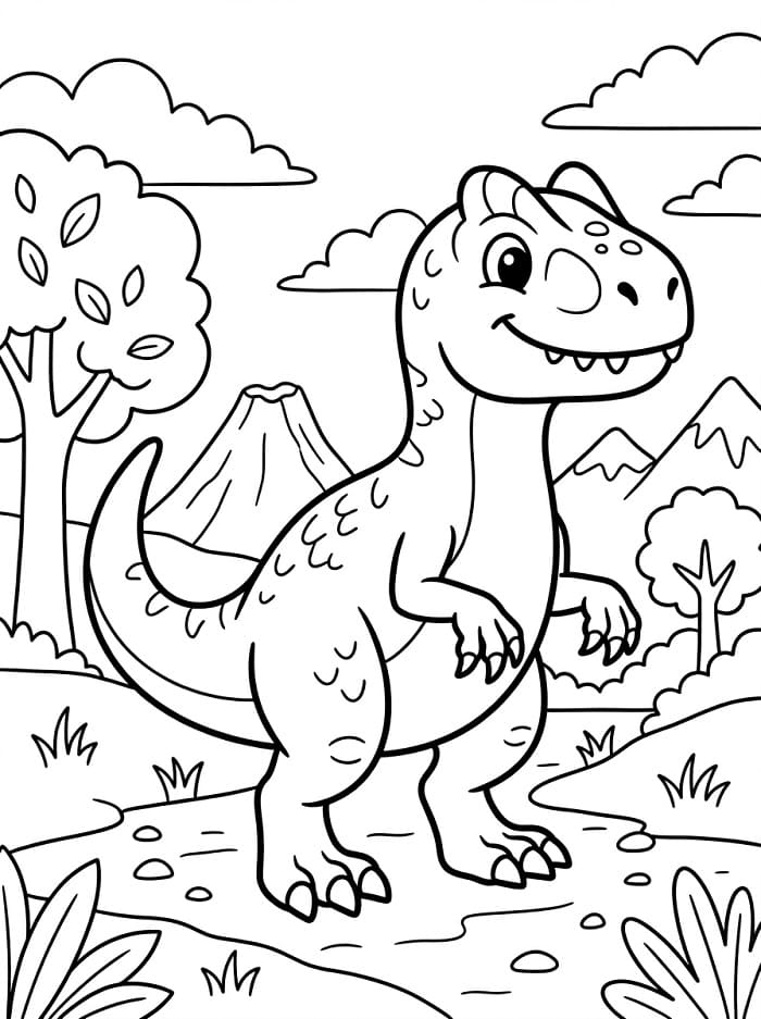 Målarbild En söt allosaurus