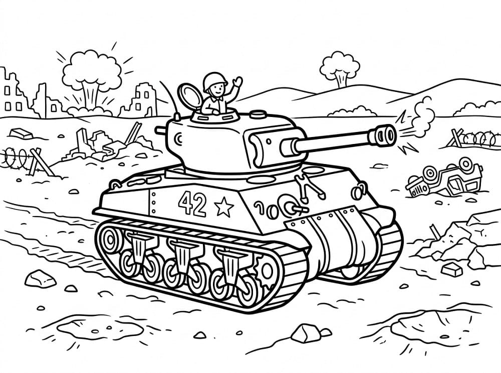 Målarbild Gratis utskrivbar stridsvagn
