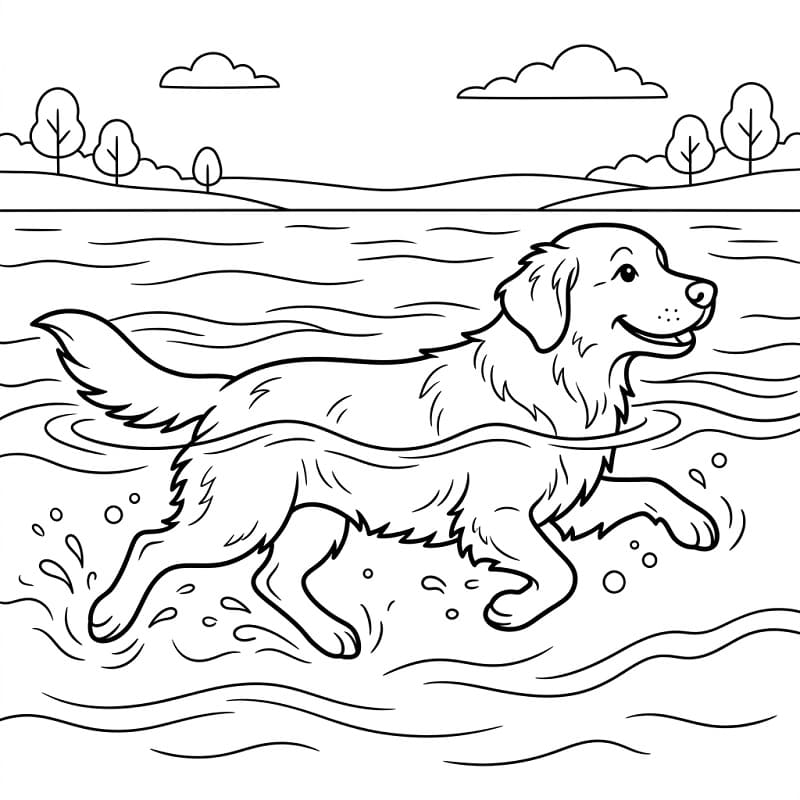 Målarbild Hunden simmar