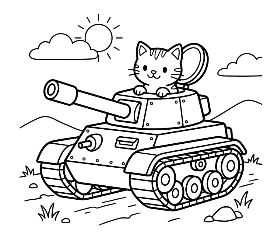 Målarbild Katt i en stridsvagn