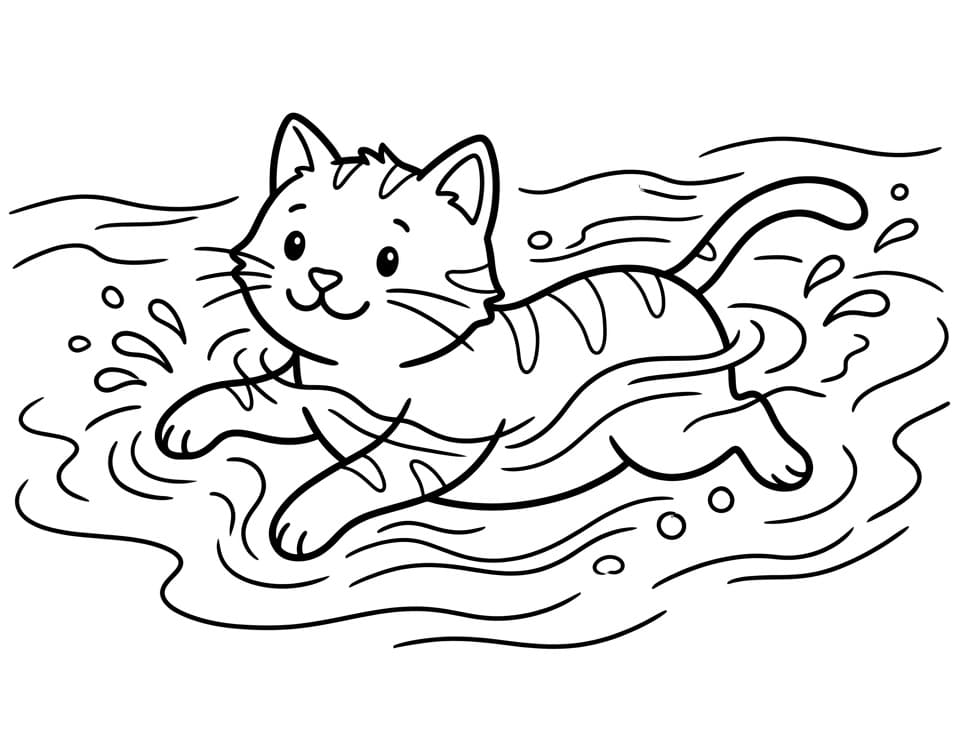 Målarbild Katten simmar