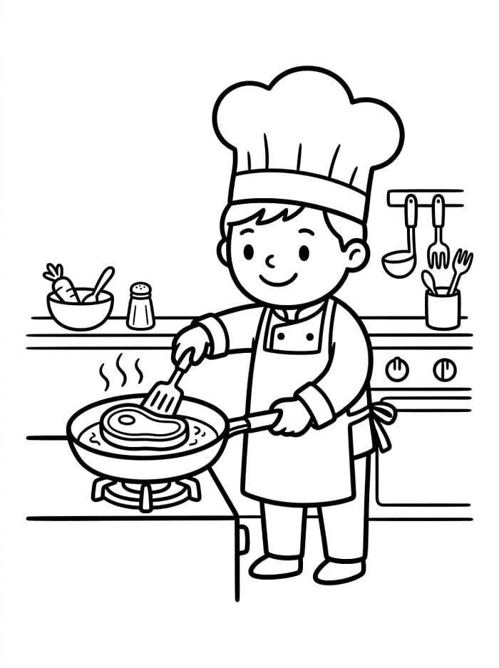 Målarbild Kocken lagar biff