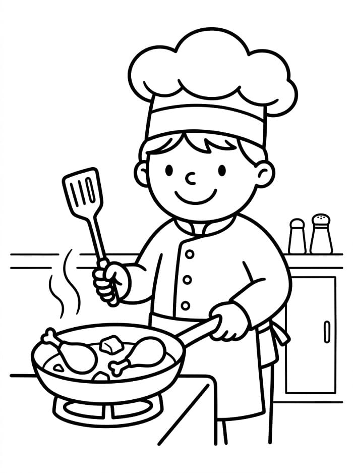 Målarbild Kocken lagar kyckling