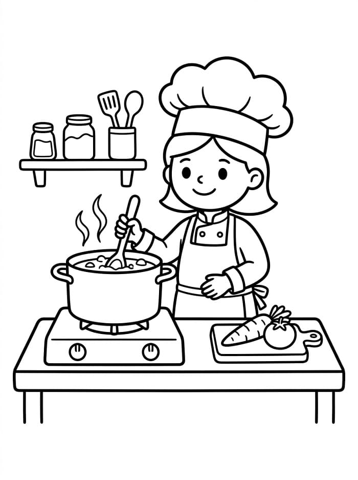 Målarbild Kocken lagar mat