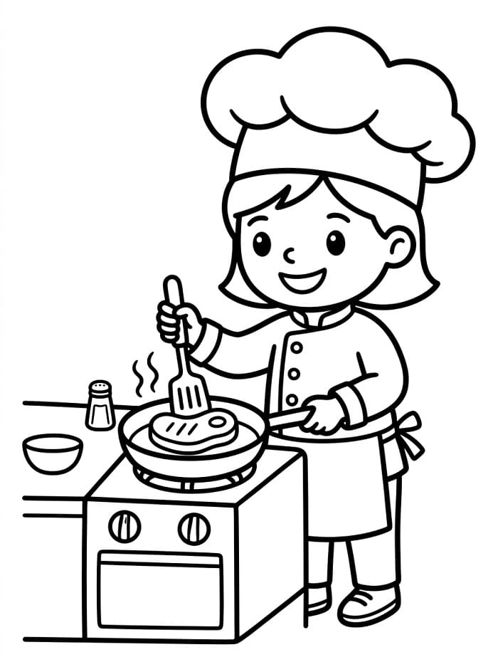 Målarbild Kocken tillagar kött