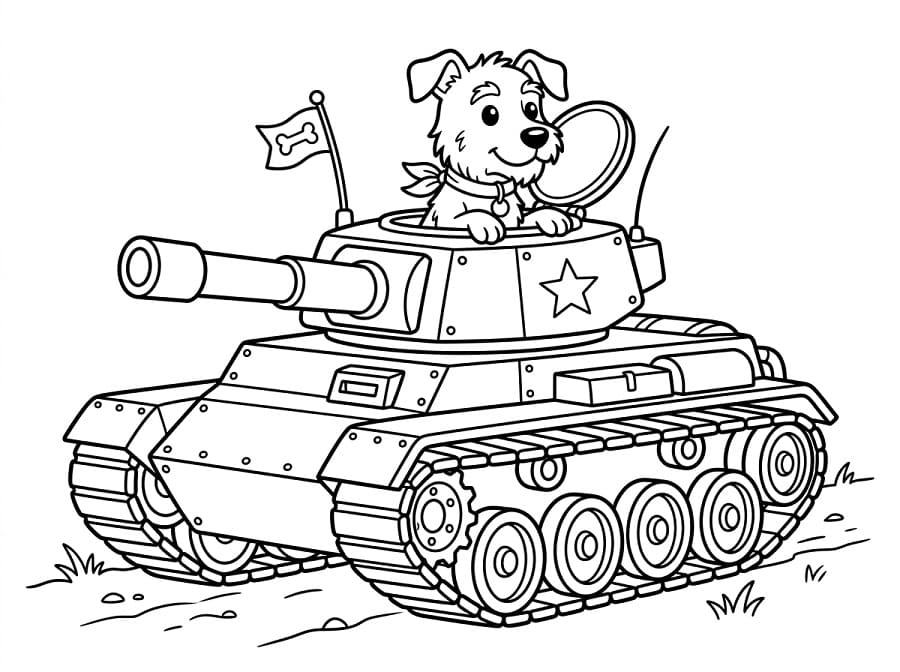 Målarbild Söt hund i en stridsvagn