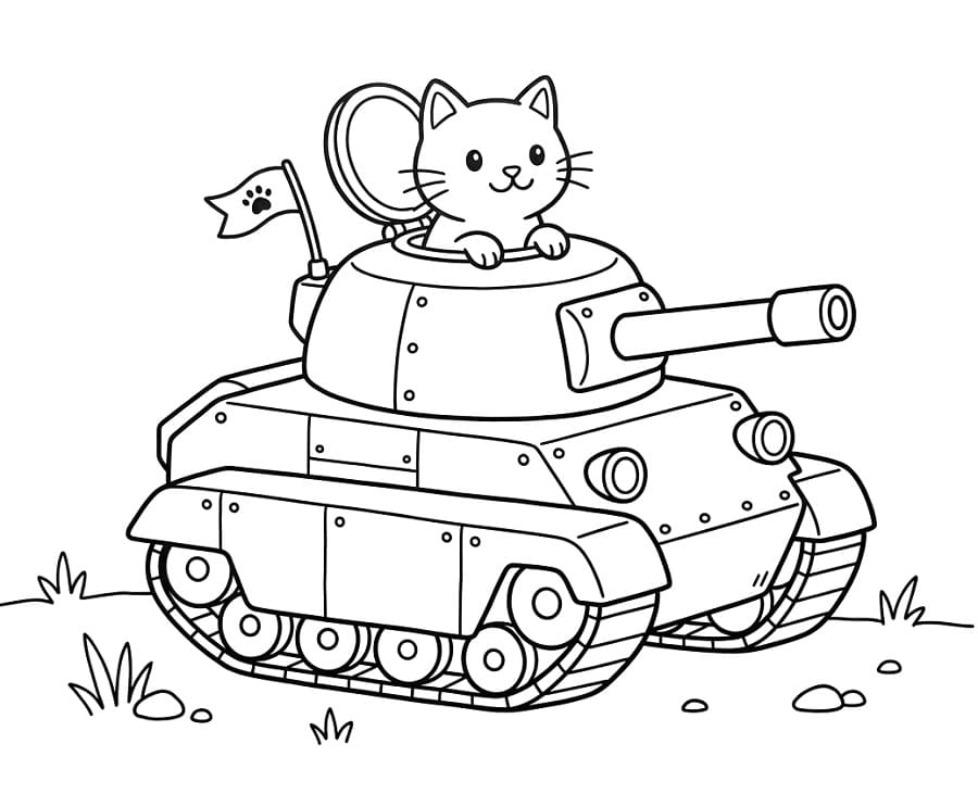 Målarbild Söt katt i en stridsvagn