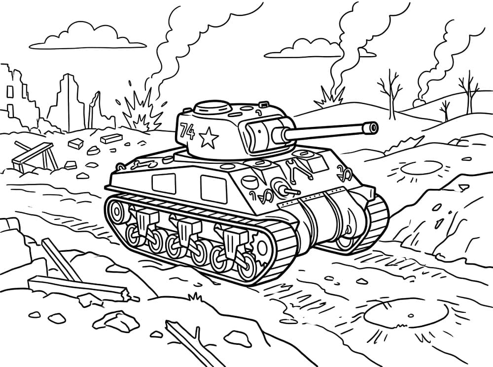 Målarbild Utskrivbar stridsvagn