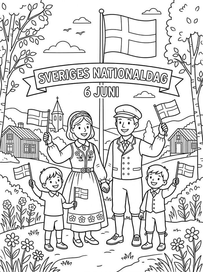Målarbild Gratis utskrivbar Sveriges nationaldag