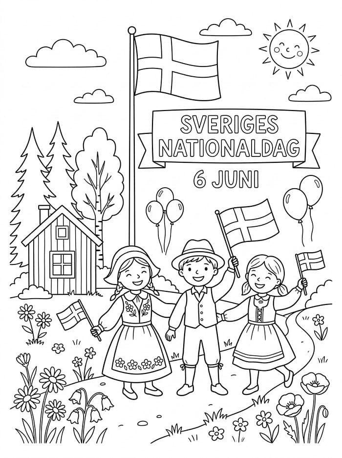 Målarbild Skriv ut Sveriges nationaldag
