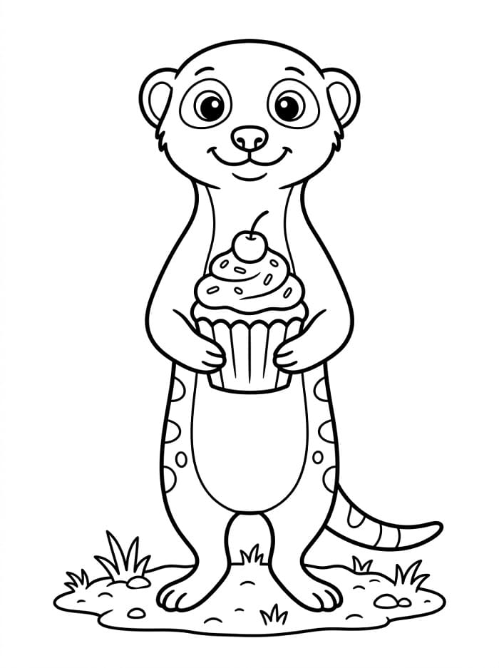 Målarbild Surikat med cupcake