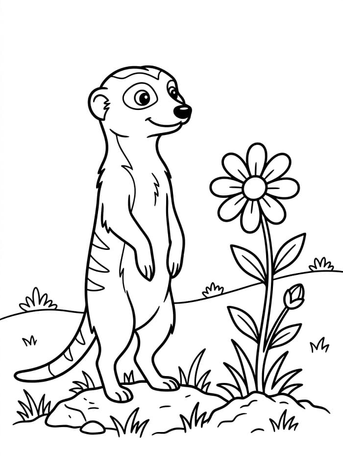 Målarbild Surikat och blomma