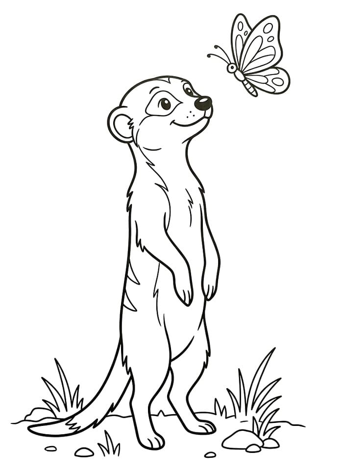 Målarbild Surikat och fjäril