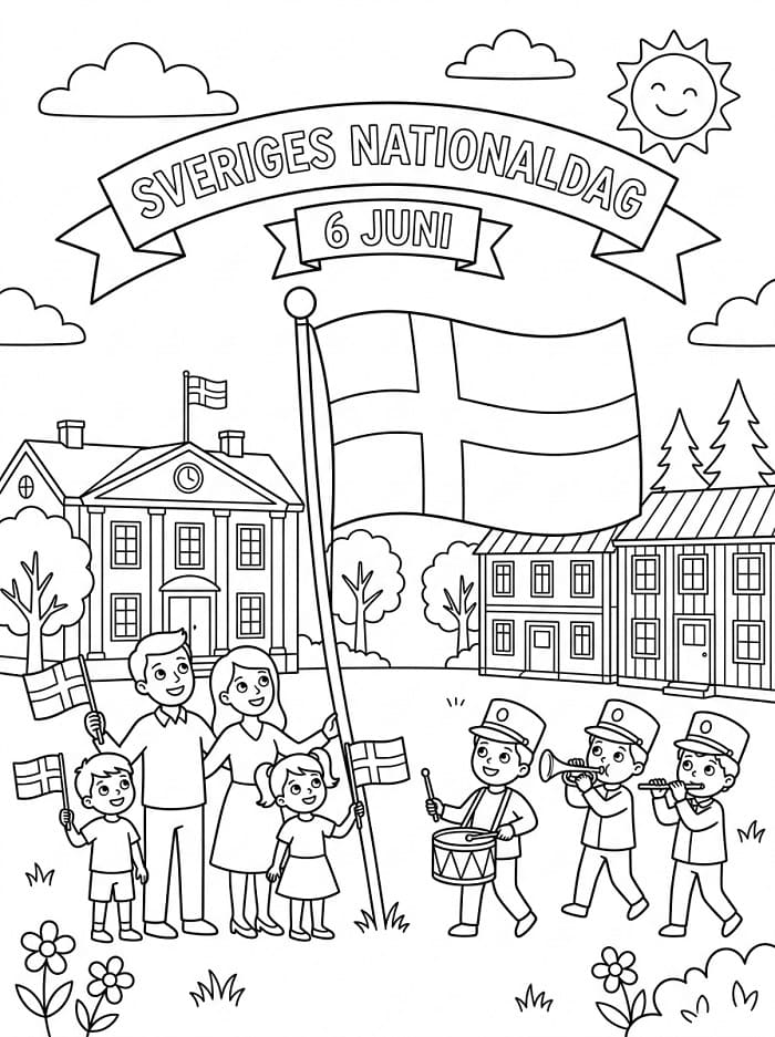 Målarbild Sveriges nationaldag att skriva ut